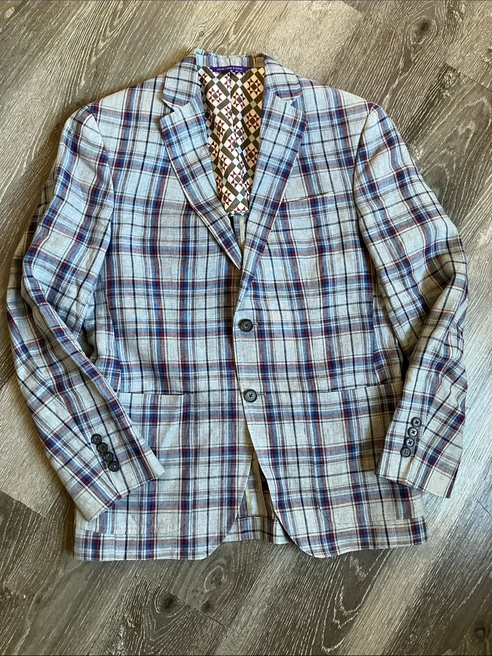 Ted Baker Gray Plaid Sport Coat with Blue and Burgundy Windowpane